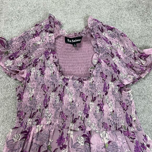 En Saison Luiciate Floral Lavender Smocked Bodice Mini Dress Women’s Small NWOT - Picture 2 of 5